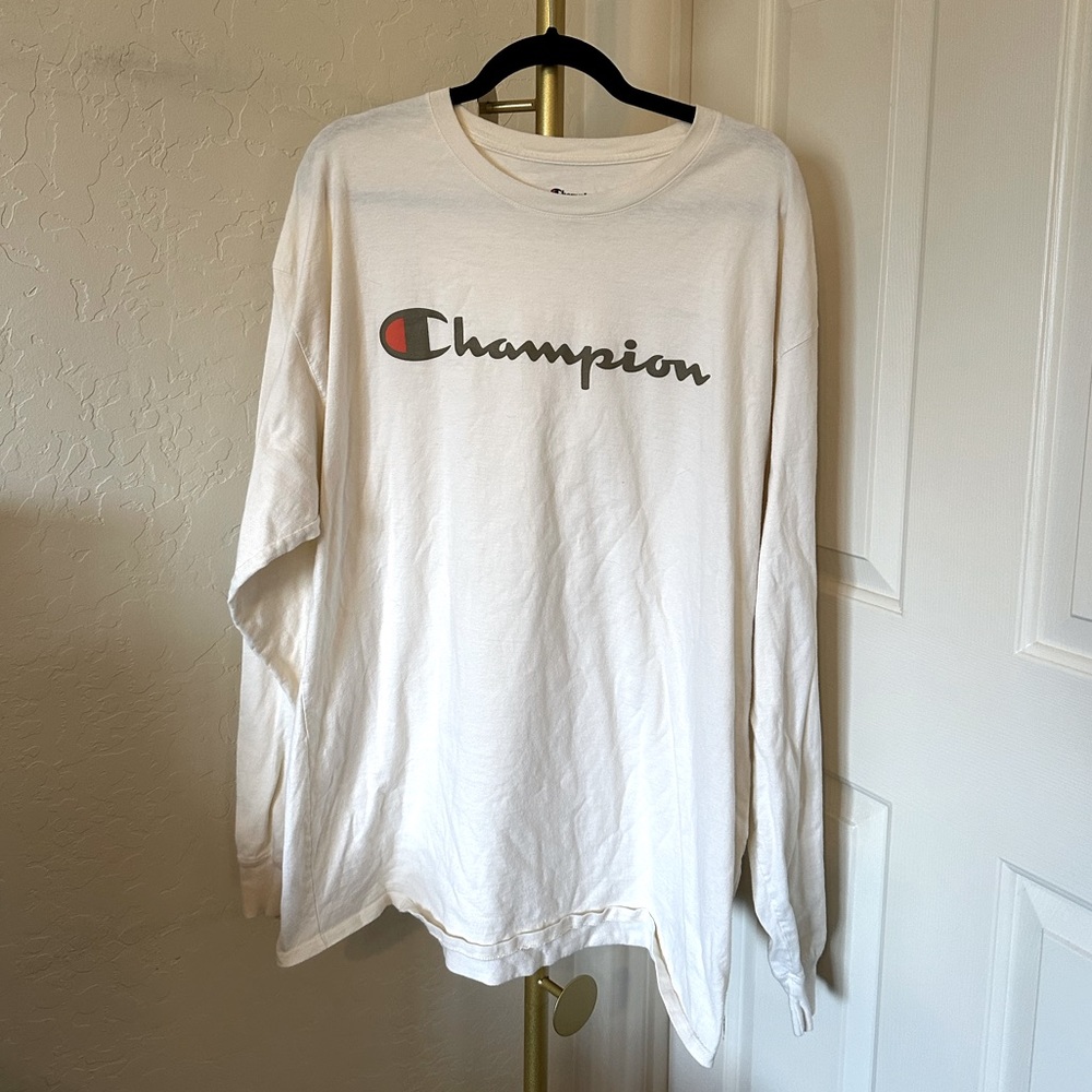 Men's Cream Champion Long Sleeve Shirt